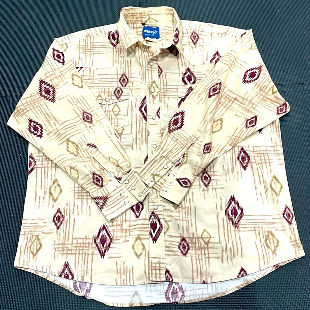 Wrangler shirt Western Vintage  Pearl Snap Aztec‎ Print Mens Shirt Size XXL
